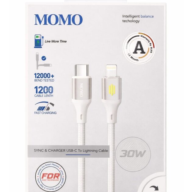 كابل شحن سريع MOMO USB-C إلى Lightning بقوة 30 واط 011038 | Momo