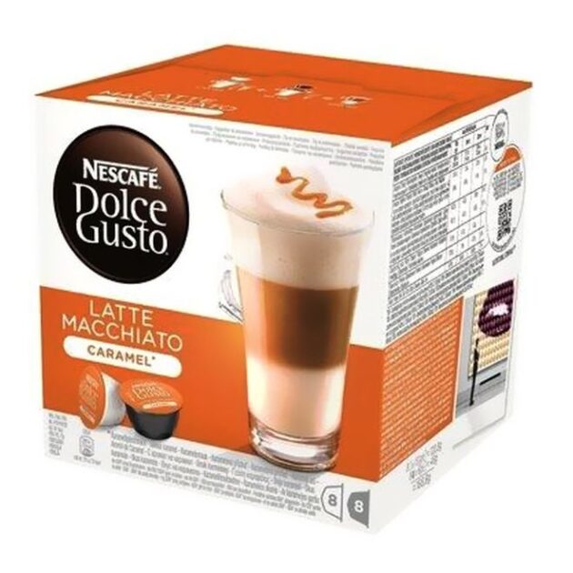 كبسولات قهوة دولتشي غوستو لاتيه ماكياتو بالكراميل، 16 كبسولة، 145.6 غرام | Nescafe