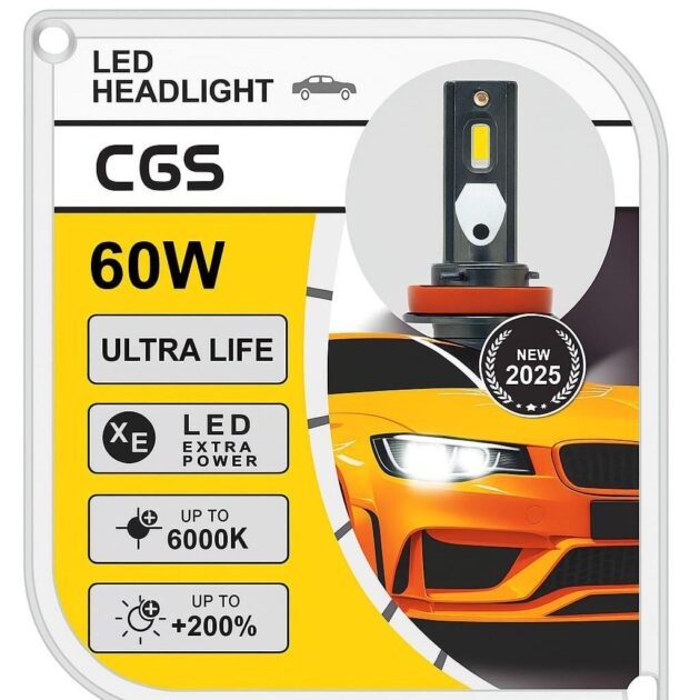 طقم مصابيح أمامية LED من CGS للسيارة 60 واط - H8 | CGS